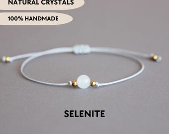 6mm Selenite bracelet for women Crystal jewelry Friendship gift Red string bracelet Gemstone custom bracelet Healing energy