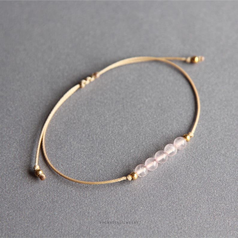 Pink morganite bracelet Gemstone custom bracelet Stacking crystal bracelet Boho stone jewelry Cute adjustable bracelet Birthday gift for mom image 6