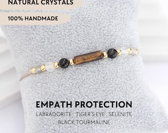 Empath protection bracelet Negativity protection Emotional support Healing crystal jewelry Labradorite Selenite Tiger eye Black obsidian