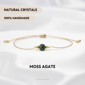 Moss agate custom bracelet Natural crystal jewelry Green stone bracelet adjustable Minimalist gemstone bracelet Gift for sister birthday