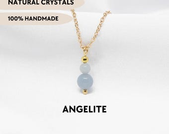 Blue angelite necklace Crystal choker necklace Delicate gemstone jewelry Angelite pendant Layering blue stone necklace Birthday gift for her