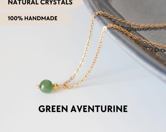 Green aventurine necklace Natural crystal jewelry Gemstone dainty pendant necklace Minimalist jewelry gift Prosperity Money attraction
