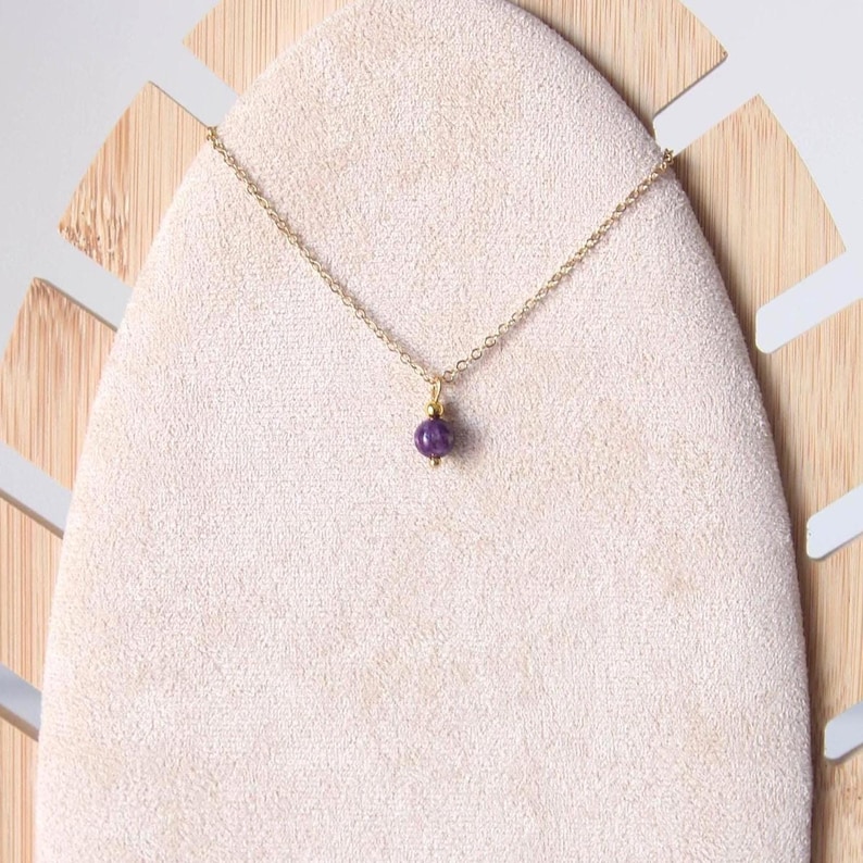 Lepidolite necklace Libra gifts Lepidolite jewelry Simple dainty crystal necklace for women Lepidolite jewelry 45th birthday gift for women image 3