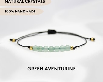 Bracciale in avventurina verde Braccialetti di cristallo per la guarigione Braccialetto con perline Braccialetto personalizzato con pietre preziose per la mamma Braccialetto impilabile Braccialetto regolabile
