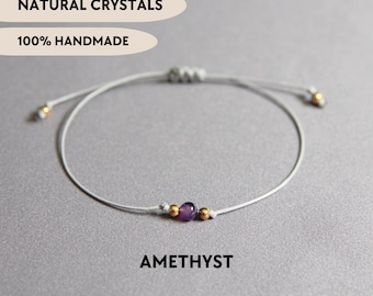 Amethyst bracelet Cute bracelets February birthstone String bracelets for women Delicate gemstone bracelet Retirement gifts for women