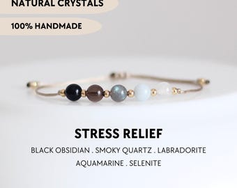 Stress relief crystal bracelet Healing jewelry Calming bracelet Anxiety relief Relaxation gift Gemstone bracelet Emotional support Self care