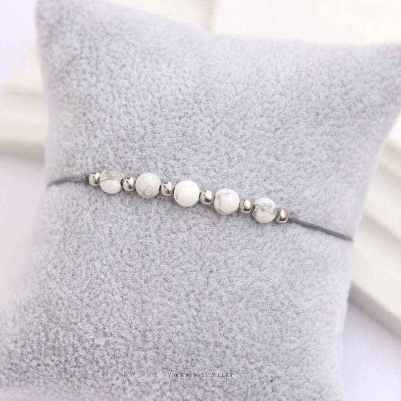 White howlite bracelet Dainty crystal bracelet Custom bracelet gemstone Birthday gift best friend Natural stone jewelry Delicate Adjustable image 5