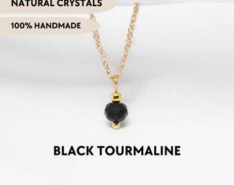 Black Tourmaline Necklace Protection Crystal Jewelry for Women Dainty Gold Necklace for Girlfriend Gift for Mom 3rd Anniversary Gift for Her