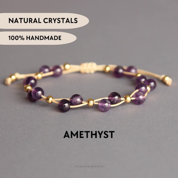 Amethyst stone beaded bracelet Crystal jewelry Birthday best friend gift unique February birthstone Custom gemstone bracelet Pisces gifts