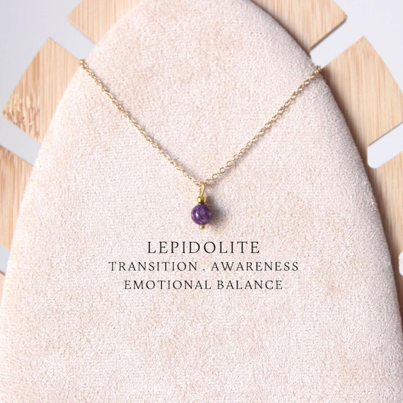 Lepidolite necklace Libra gifts Lepidolite jewelry Simple dainty crystal necklace for women Lepidolite jewelry 45th birthday gift for women