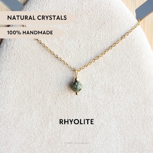 Collier rhyolite Collier jaspe forêt tropicale Collier cristal pour femme Collier pierre Pendentif pierre gemme goutte Bijoux jaspe Collier délicat