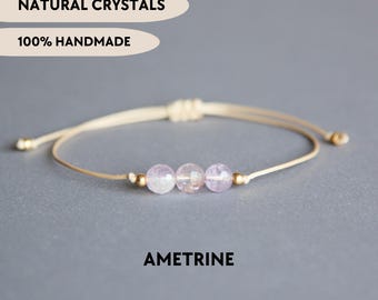 Ametrine bracelet Natural crystal jewelry Gemstone beaded bracelet Dainty boho bracelet Custom gift for mom Purple stone bracelet adjustable