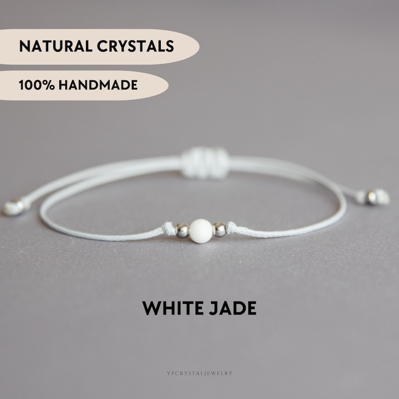 White jade bracelet 4mm white jade bead bracelet White jade jewelry Bracelets for women Cute gemstone bracelet Healing crystal bracelet image 1