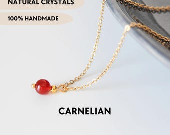 Minimalist carnelian necklace Dainty red agate crystal jewelry Gemstone bead pendant Minimalist summer jewelry Anniversary gift for wife