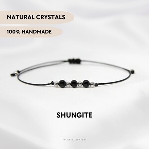Shungite bracelet Crystal bracelets for women Personalized jewelry Custom gifts Cord adjustable bracelet Mens gemstone bracelet on thread