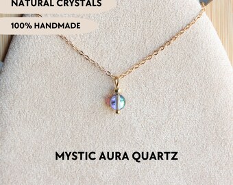 Angel aura quartz necklace Crystal dainty gold necklace Minimalist  cute jewelry Delicate gemstone necklace 30th birthday gift for women
