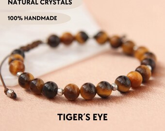 Tiger eye beaded bracelet Crystal handmade jewelry Natural gemstone bracelet Protection bracelet for men Everyday jewelry Custom bracelet