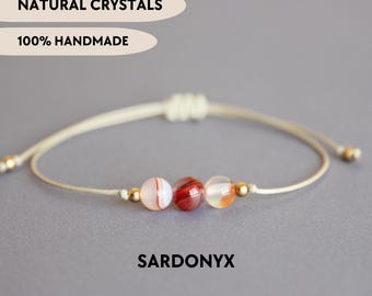 Sardonyx bracelet Healing handmade gemstone beaded jewelry Mothers Day gift for her Protection Willpower Luck Perception 18th birthday