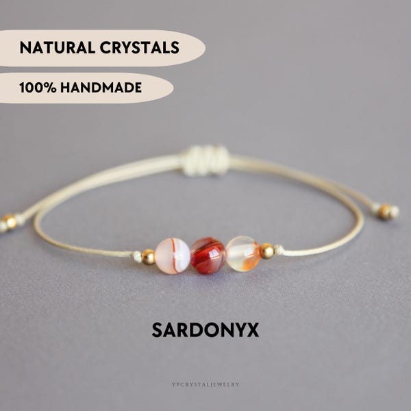 Sardonyx bracelet Healing handmade gemstone beaded jewelry Mothers Day gift for her Protection Willpower Luck Perception 18th birthday