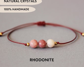Rhodonite bracelet Healing crystal bracelet String bracelets for women Rhodonite jewelry Crystals for love Self worth Custom bracelet