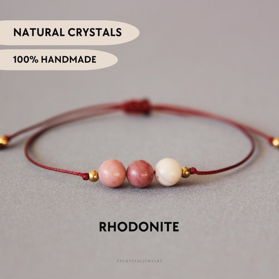 Rhodonite bracelet Healing crystal bracelet String bracelets for women Rhodonite jewelry Crystals for love Self worth Custom bracelet