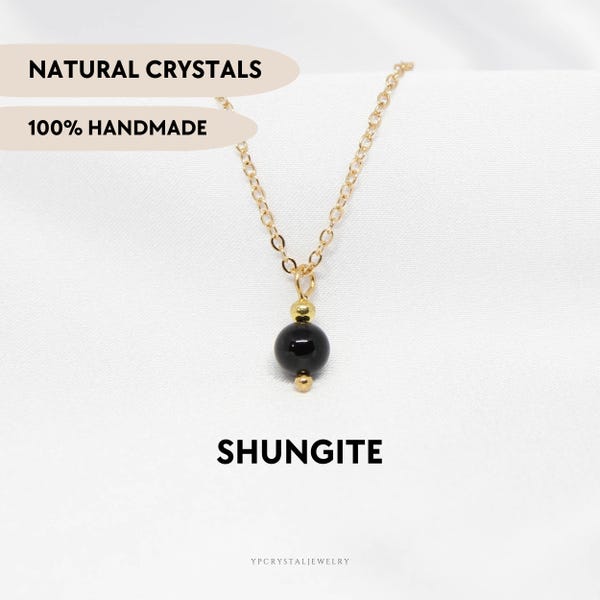 Collar de shungita para mujer, colgante de cristal, gargantilla, joyería de piedras preciosas, delicado collar de oro, regalo llamativo para su 25.º cumpleaños.