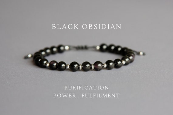 Grade AA Black Obsidian Bracelet String Mens Bracelet Obsidian Crystal  Healing Bracelet Black Obsidian Jewelry 2nd Anniversary Gifts for Men - Etsy