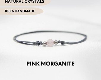 4mm Pink morganite bracelet anklet Custom crystal bracelet Personalized jewelry Waterproof boho bracelet Everyday minimalist stone bracelet