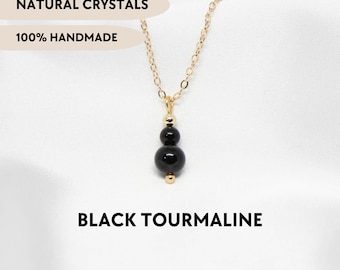 Black tourmaline necklace Dainty crystal choker necklace October birthstone Libra zodiac gift 40th birthday gift Protection stone necklace