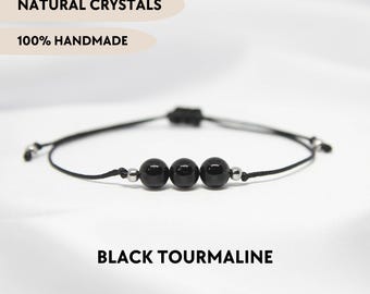 Pulsera de turmalina negra, joyería personalizada de cristal natural, regalo para mejor amiga, pulsera de hilo de piedras preciosas, joyería de piedra, pulsera bohemia delicada