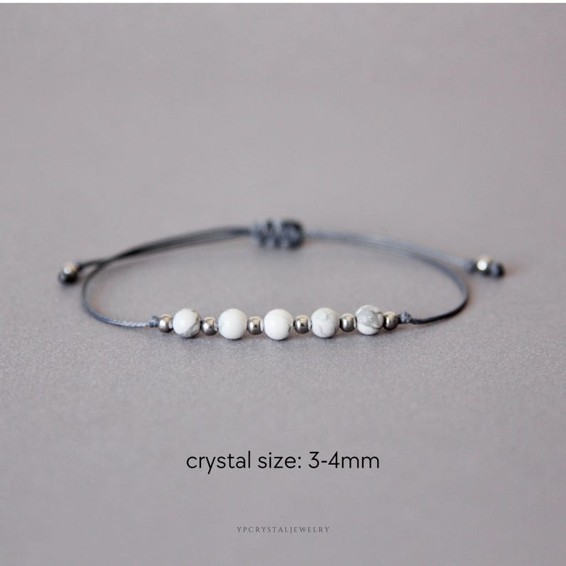 White howlite bracelet Dainty crystal bracelet Custom bracelet gemstone Birthday gift best friend Natural stone jewelry Delicate Adjustable image 3
