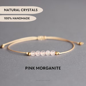 Pink morganite bracelet Gemstone custom bracelet Stacking crystal bracelet Boho stone jewelry Cute adjustable bracelet Birthday gift for mom image 1