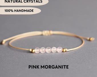 Pink morganite bracelet Gemstone custom bracelet Stacking crystal bracelet Boho stone jewelry Cute adjustable bracelet Birthday gift for mom