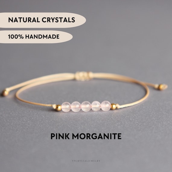 Pink morganite bracelet Gemstone custom bracelet Stacking crystal bracelet Boho stone jewelry Cute adjustable bracelet Birthday gift for mom