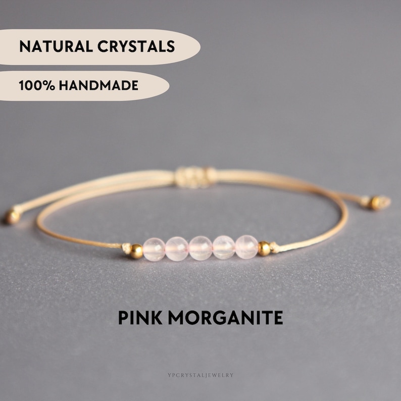 Pink morganite bracelet Gemstone custom bracelet Stacking crystal bracelet Boho stone jewelry Cute adjustable bracelet Birthday gift for mom image 1
