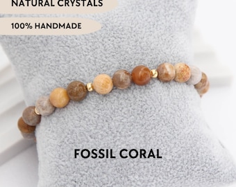 Pulsera de cuentas de coral fósil Pulsera de cristal para hombre Joyería personalizada Pulsera de piedra personalizada Joyería hecha a mano Pulsera de piedras preciosas ajustable