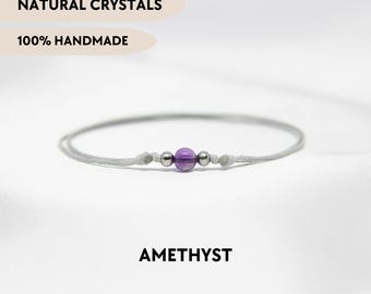 Pulsera tobillera de amatista Pulsera delicada de cristal personalizada Pulsera deslizante de piedras preciosas Joyería estética de piedras Regalo personalizado para ella Pulsera linda