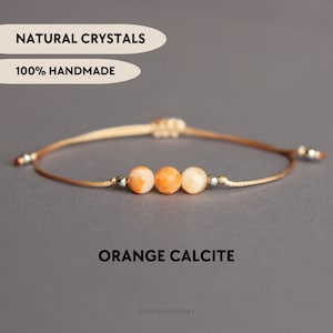 オレンジカルサイトブレスレット ビーズカスタムクリスタルブレスレット 繊細な宝石ブレスレット 紐付き ハンドメイドギフト 友達へのプレゼント 彼女への誕生日プレゼント