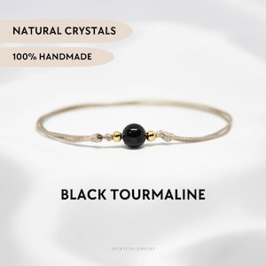 Pulsera de cristal de turmalina negra. Tobillera. Delicada pulsera de piedra natural. Joyería de protección para la empatía. Regalo. Pulsera minimalista personalizada para todos los días.