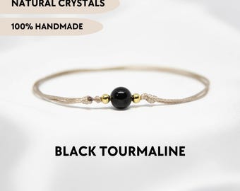 Black tourmaline crystal bracelet Anklet bracelet dainty Natural stone Empath protection jewelry gift Everyday custom minimalist bracelet