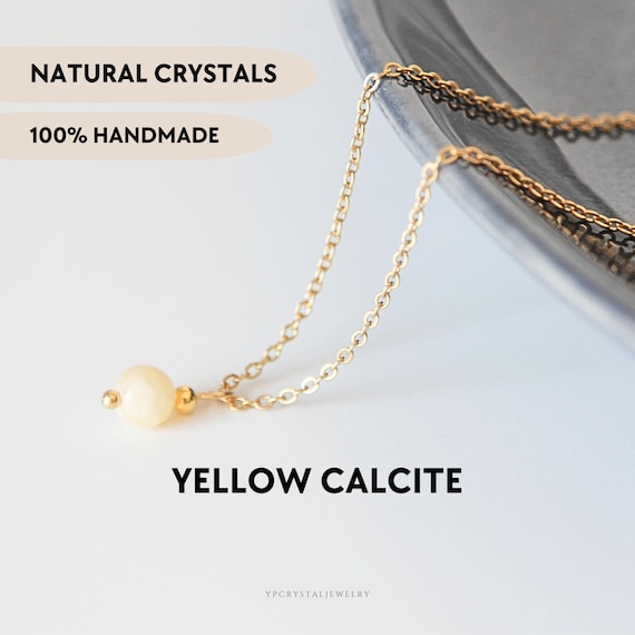 Yellow calcite necklace Natural crystal necklace Custom gemstone jewelry Stone jewelry Small pendant Gold dainty necklace Birthday gift mom