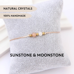 4mm Moonstone Sunstone bracelet Celestial jewelry Universe jewelry Handmade gift Crystal adjustable bracelet Hippie bracelet Summer bracelet