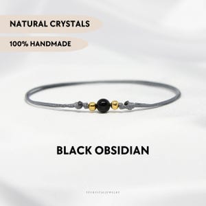Black obsidian bracelet Minimalist bracelet Obsidian protection anklet Crystal slide bracelet Crystal anklet Crystal jewelry Obsidian choker