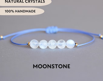 Regenboog maansteen armband Echte kristallen sieraden Kralen edelsteen armband Natuursteen armband Aangepast cadeau voor moeder Geboortesteen juni