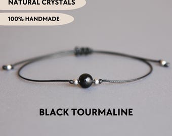 Dainty black tourmaline bracelet Protection custom bracelet October birthstone Natural stone bracelet Handmade best friend birthday gift
