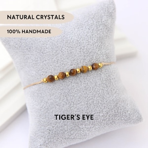 Tigerögaarmband med skydd Kristallsmycken Läkande delikat naturstensarmband Anpassad present till henne Justerbart ädelstensarmband