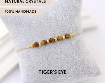 Tiger eye bracelet protection Crystal jewelry Healing delicate natural stone bracelet stack Custom gift for her Gemstone bracelet adjustable