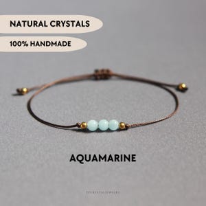 Pulsera de aguamarina Pulseras de hilo para mujer Regalo de cumpleaños número 21 para ella Joyería de aguamarina Regalo de piedra de nacimiento de marzo Joyería de Piscis del zodíaco