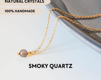 Halsband med rökkvarts Halsband med naturlig kristall Fint chokerhalsband Minimalistiskt stenhalsband Sött ädelstenshalsband Födelsedagspresent till henne