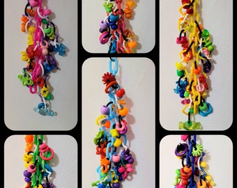 Colorful Mini Links with Charms and Beads on Plastic Chain, Dangling Enrichment Toy, Bird Toy, Parrot Toy, Sugar Glider Toy, Hanging Toy